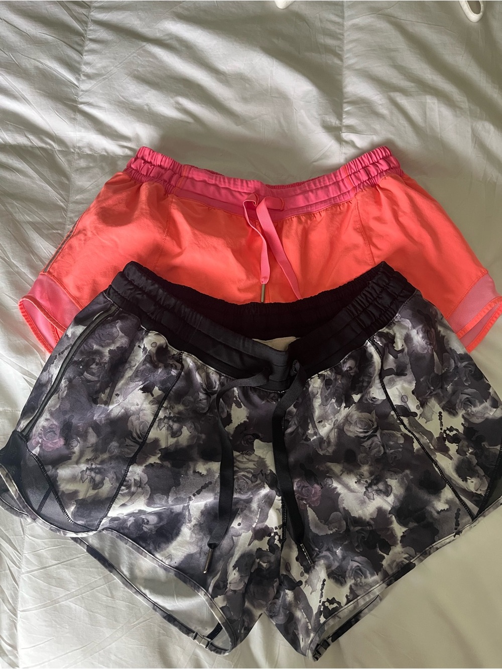 lululemon athletica Hotty Hot  Neon Coral & Black Floral Athletic Shorts Duo